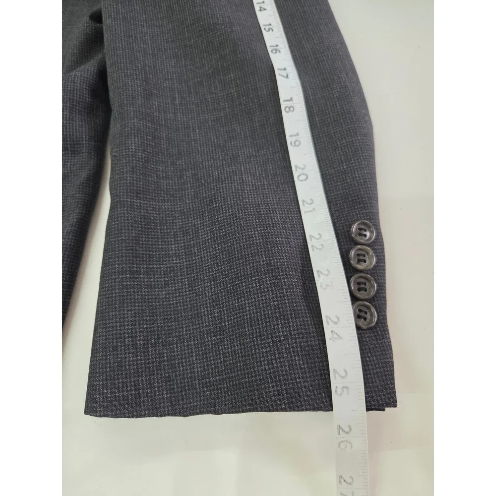 Bill Blass Mens Vintage Double Breasted Wool Blazer Charcoal Grey Check 44R